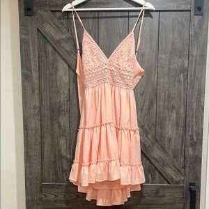 Pink Lace Tiered Sun Dress